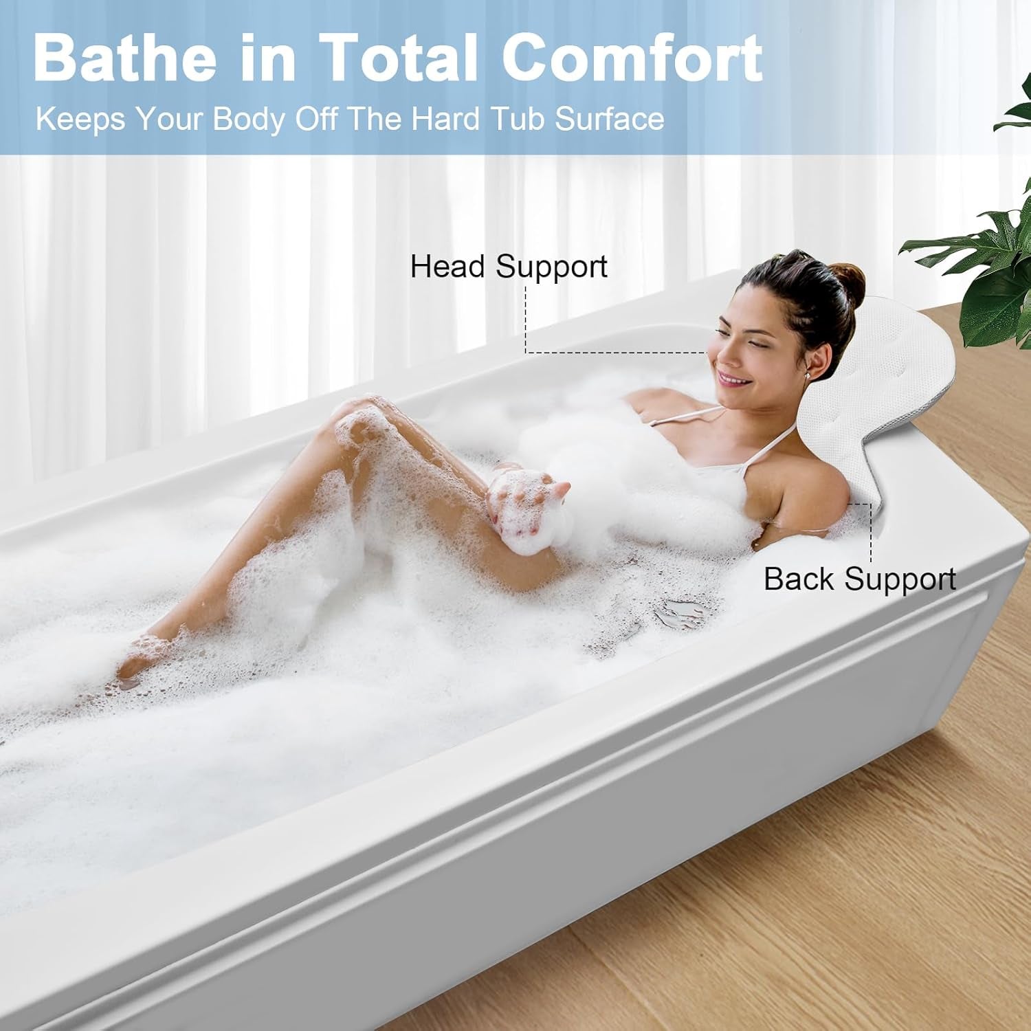 Luxurious Full Body Bath Cushion - Thick Bathtub Pillow for Head, Neck and Back Support - White 51" X 16"