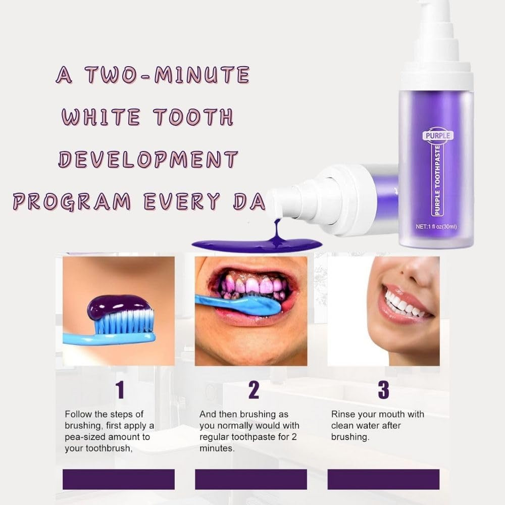 Purple Toothpaste for Teeth Whitening - Tooth Stain Removal, Purple Teeth Whitener, Foam Formula