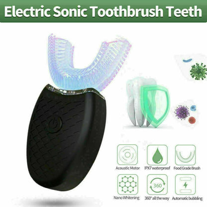 Electric Toothbrush U-Shaped Sonic Electric Toothbrush Full-Automatic Ultrasonic Whitening Toothbrush (Black, for Adults)