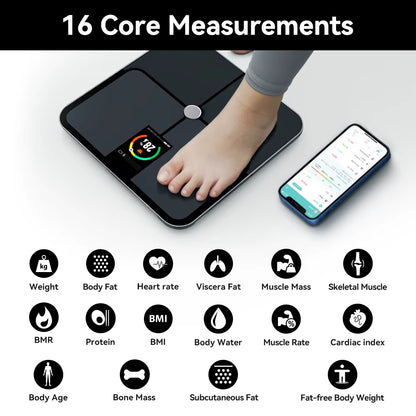 Fitdays Smart Scales Digital Body Fat Scale, Professional Body Composition Weight Heart Rate BMI Muscle Mass Measurement Scale