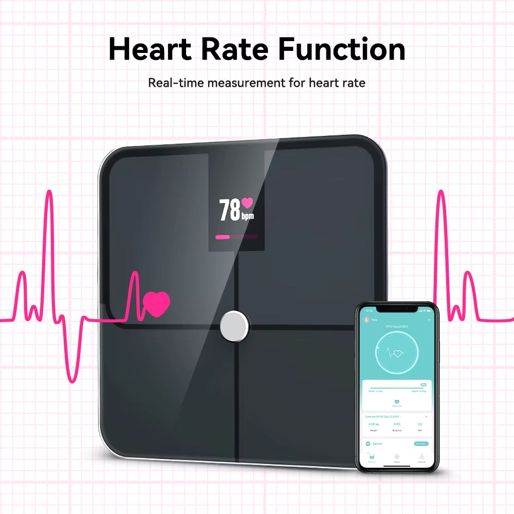 Fitdays Smart Scales Digital Body Fat Scale, Professional Body Composition Weight Heart Rate BMI Muscle Mass Measurement Scale