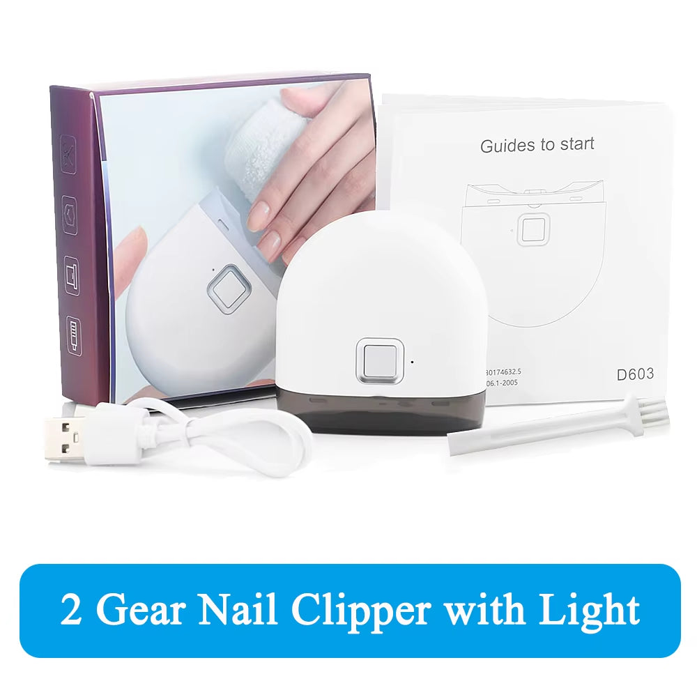 USB Electric Nail Clipper Cutter with LED Light 2-Speed Automatic Nail Grinder Trimmer for Baby Adult Mini Manicure Tools