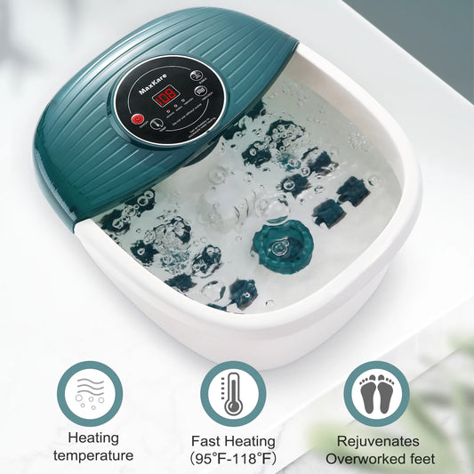 Foot Spa Bath Massager with Heat, Bubbles, and Vibration, Digital Temperature Control, 16 Detachable Massage Rollers, Soothe and Comfort Feet