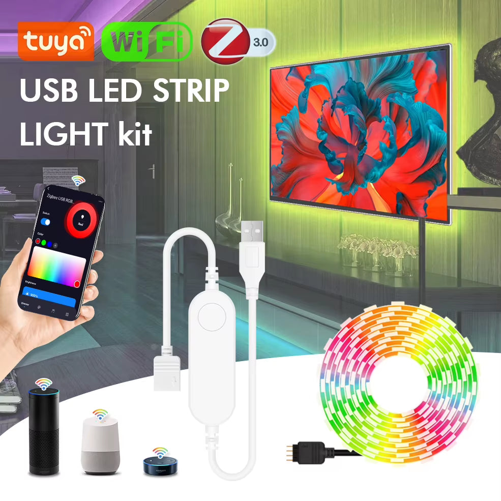 Tuya Wifi RGB USB Led Light Strips 5V Zigbee USB Led Tape for TV SMD5050 Smart Backlight Lighting Works with Alexa Google Home