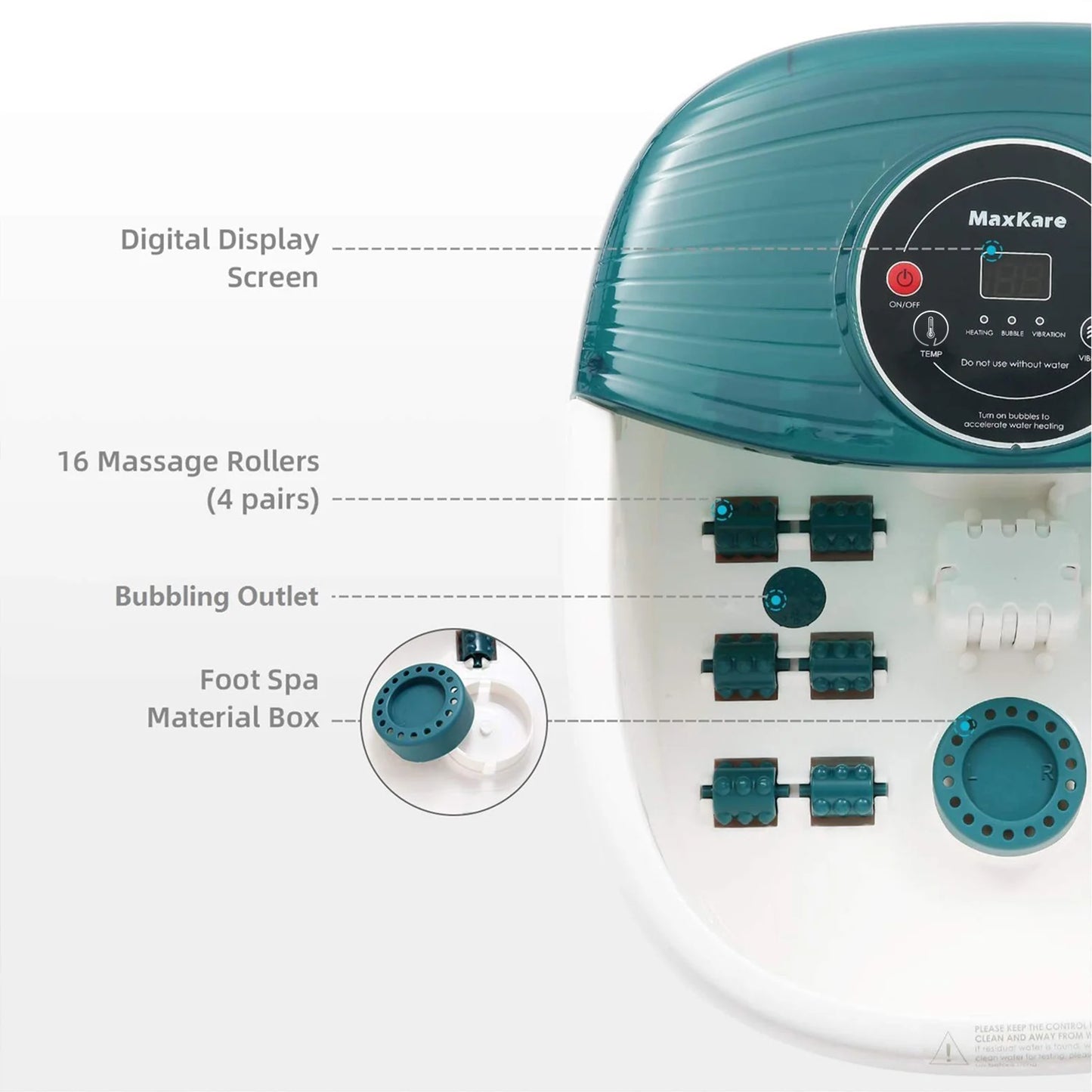 Foot Spa Bath Massager with Heat, Bubbles, and Vibration, Digital Temperature Control, 16 Detachable Massage Rollers, Soothe and Comfort Feet